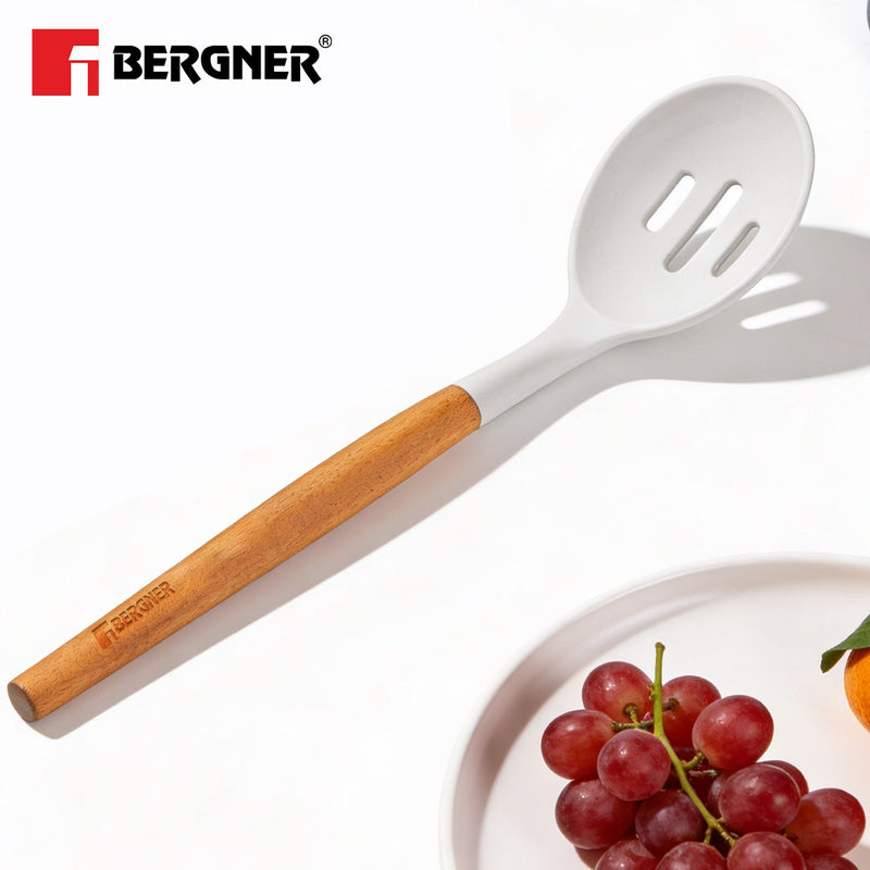 Bergner Naturally Silicone Slotted Spoon 32cm with Wooden Handle
