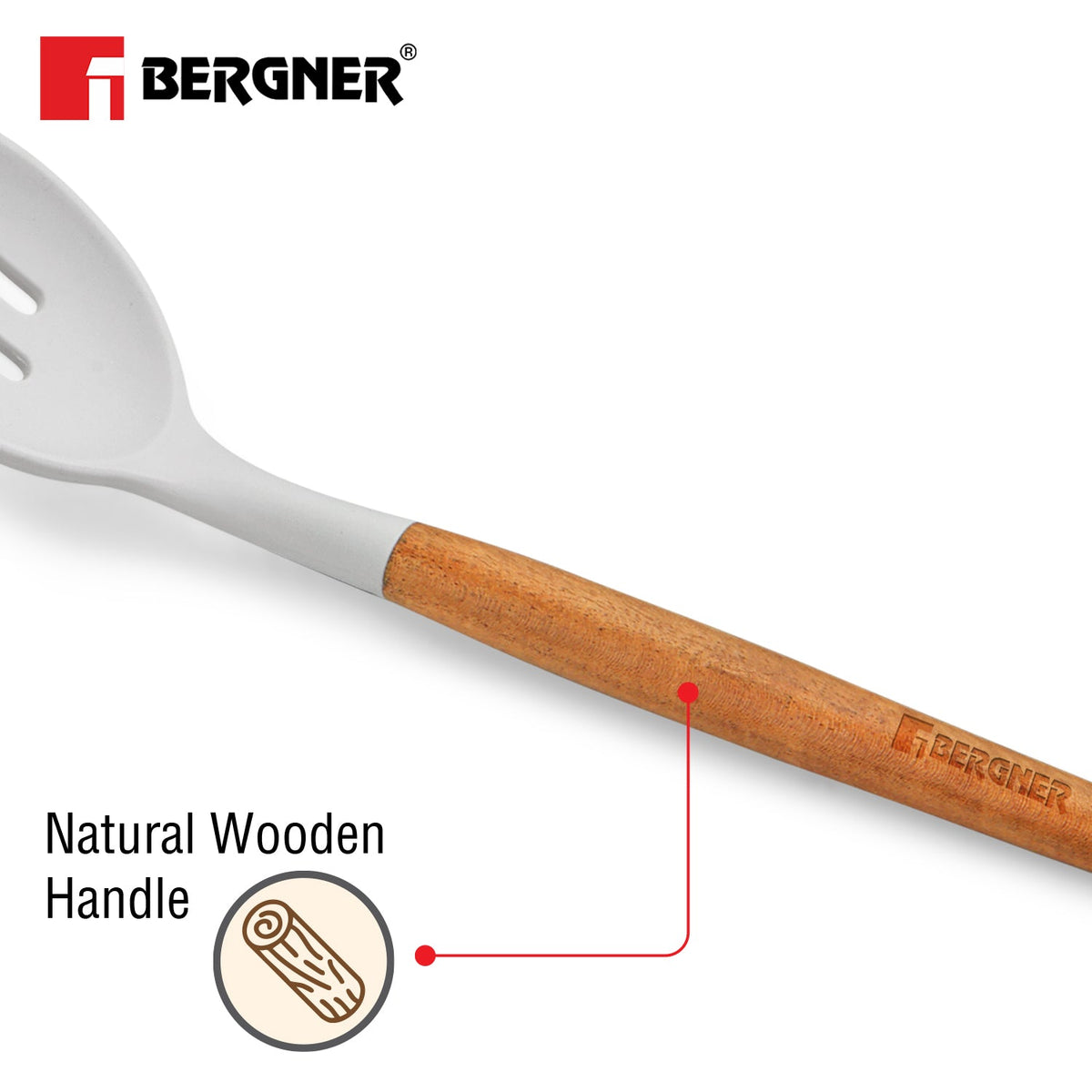 Bergner Naturally Silicone Slotted Spoon 32cm with Wooden Handle