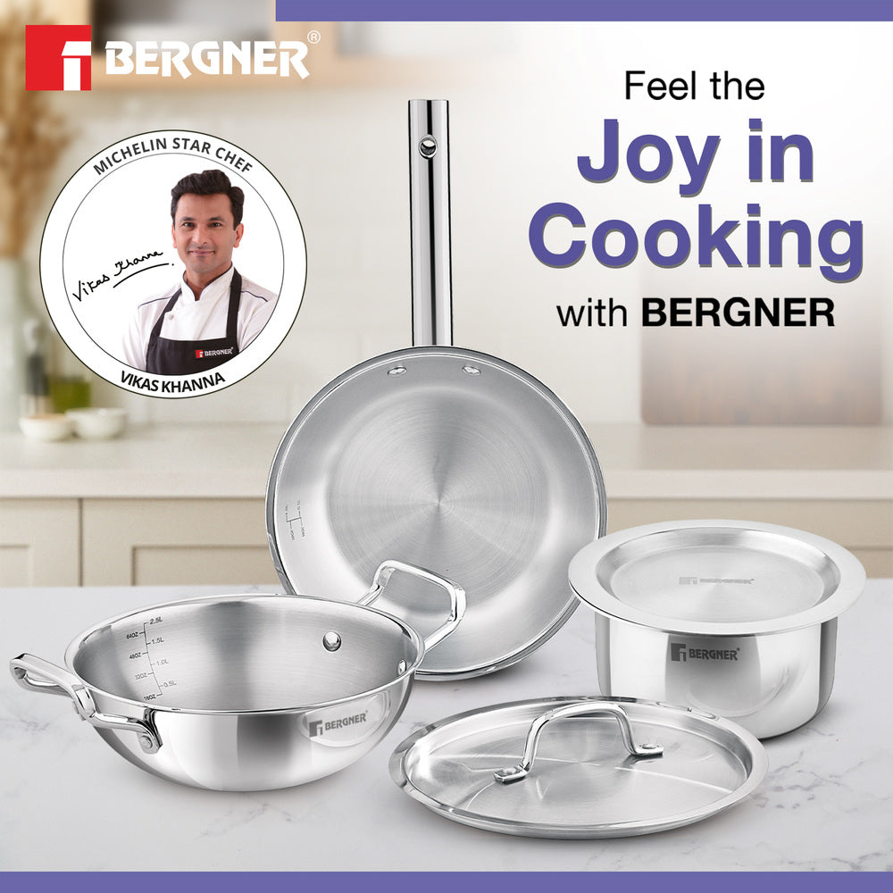 Bergner TriPro TriPly Stainless Steel Cook Serve N Keep 5 Pcs Cookware Set