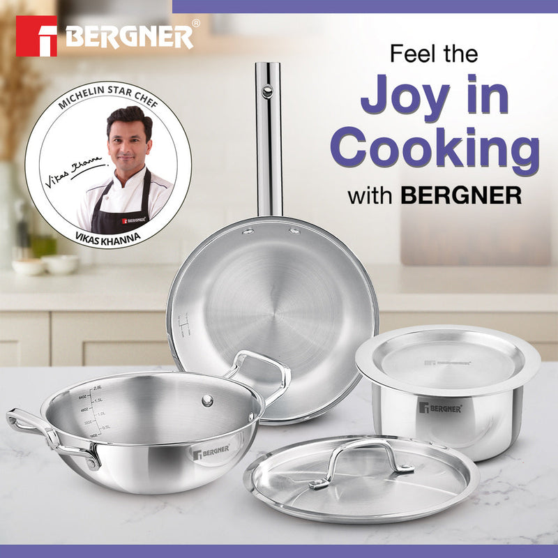 Bergner TriPro TriPly Stainless Steel Cook Serve N Keep 5 Pcs Cookware Set