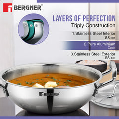 Bergner TriPro TriPly Stainless Steel Cook Serve N Keep 5 Pcs Cookware Set