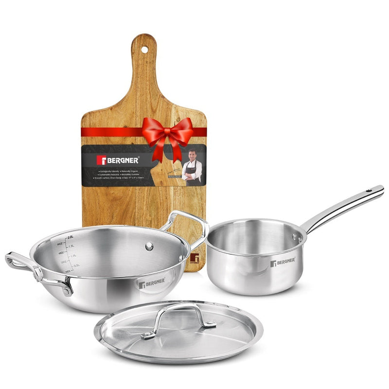 Bergner TriPro 4 Pcs Tri-Ply Stainless Steel Cookware Combo