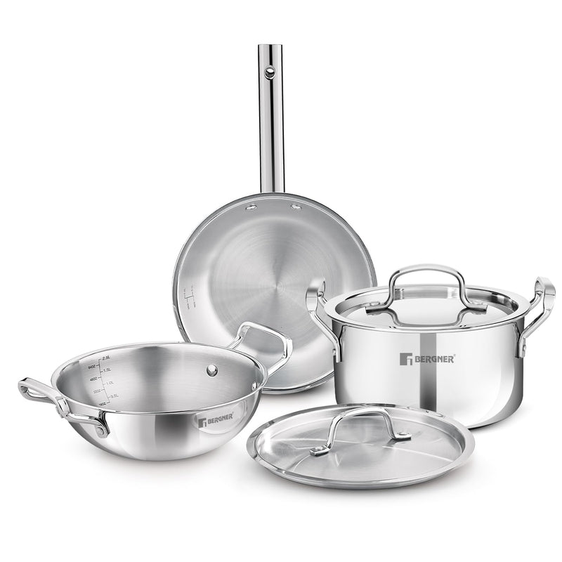 Bergner TriPro 5 Pcs TriPly Cookware Set - Induction Bottom
