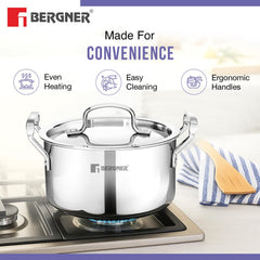 Bergner TriPro 5 Pcs TriPly Cookware Set - Induction Bottom