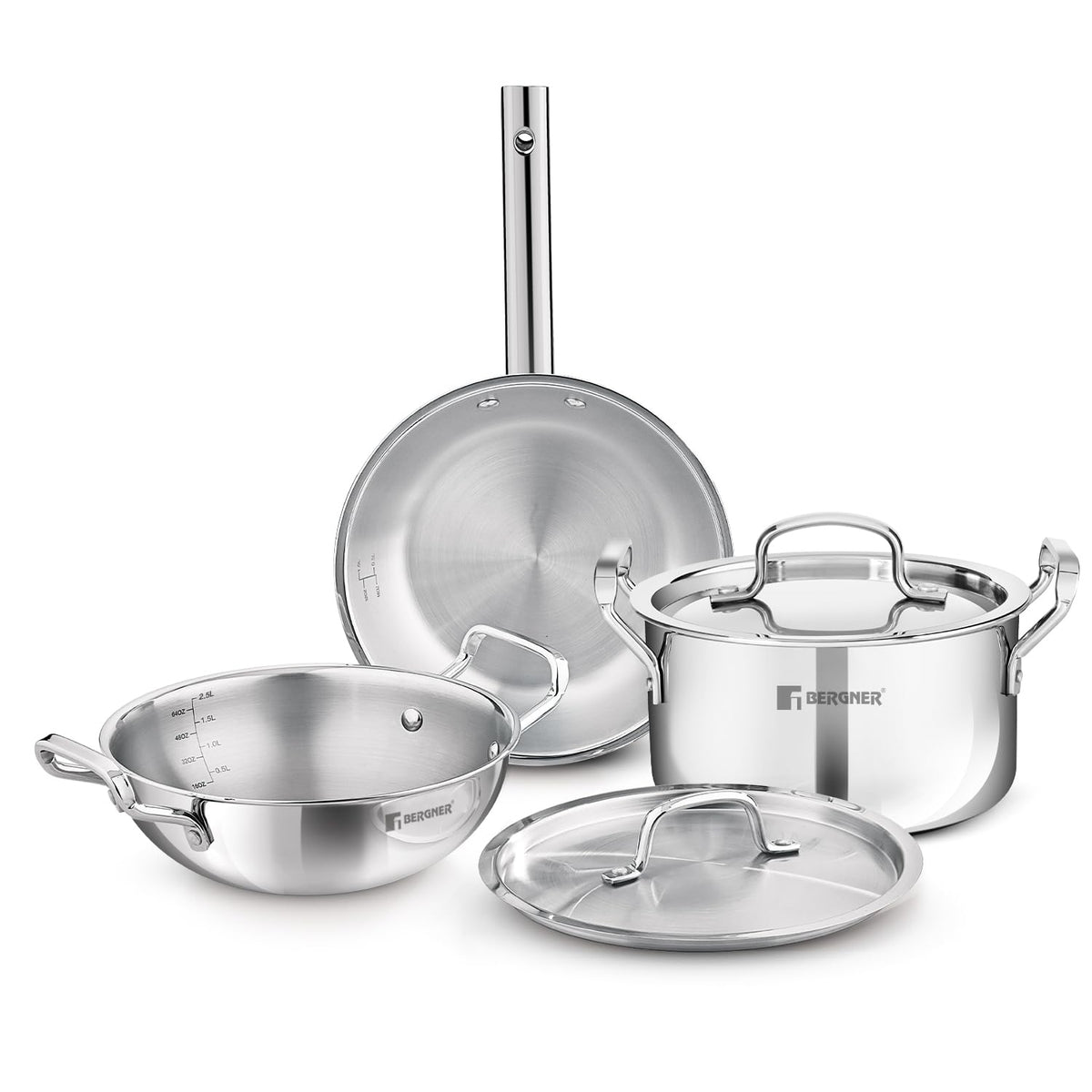 Bergner TriPro 5 Pcs TriPly Cookware Set - Induction Bottom