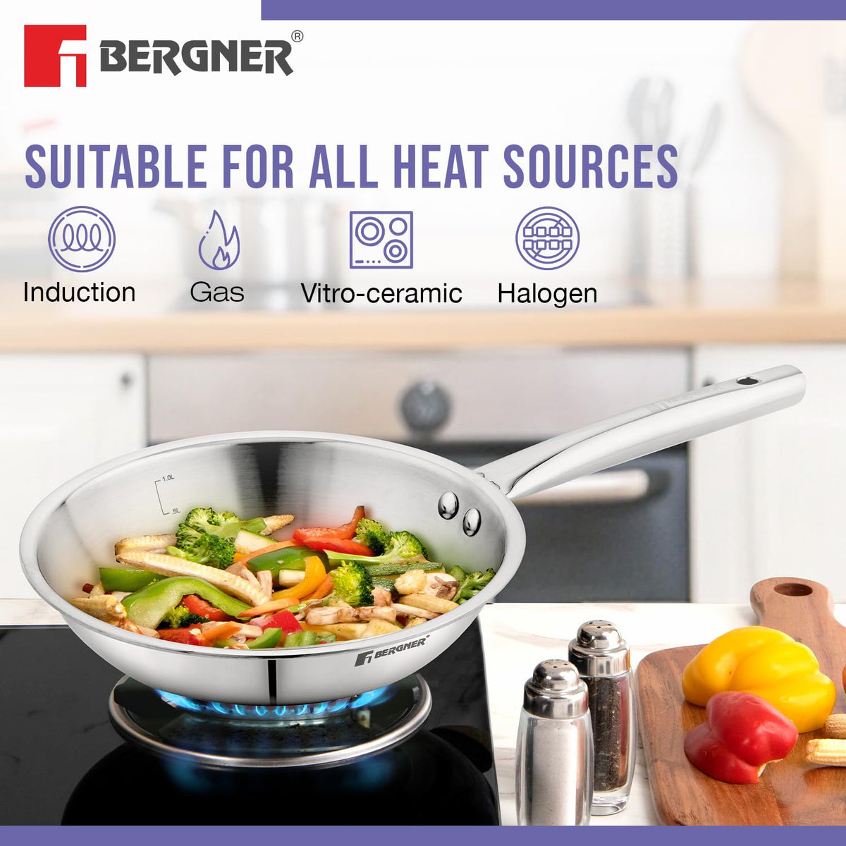 Bergner TriPro 5 Pcs TriPly Cookware Set - Induction Bottom