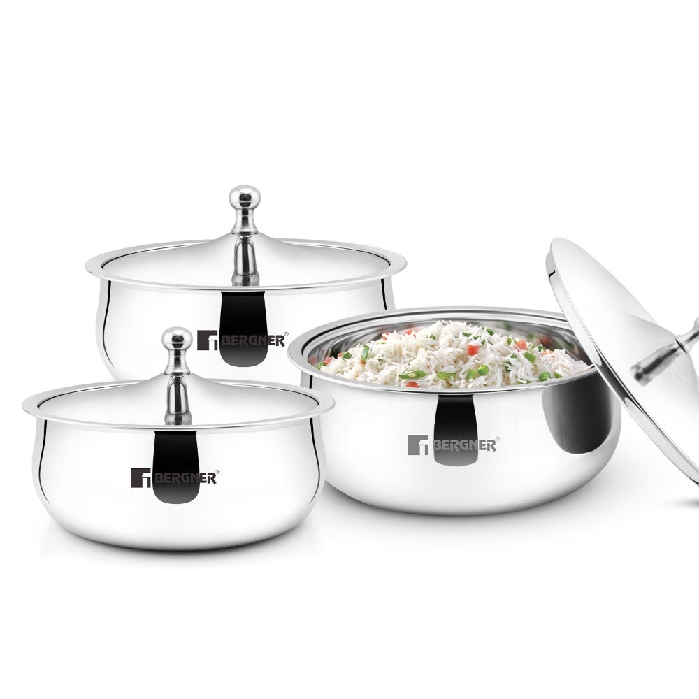 Bergner Vienna Stainless Steel 3 Hot Pot Combo Set / Roti Casserole