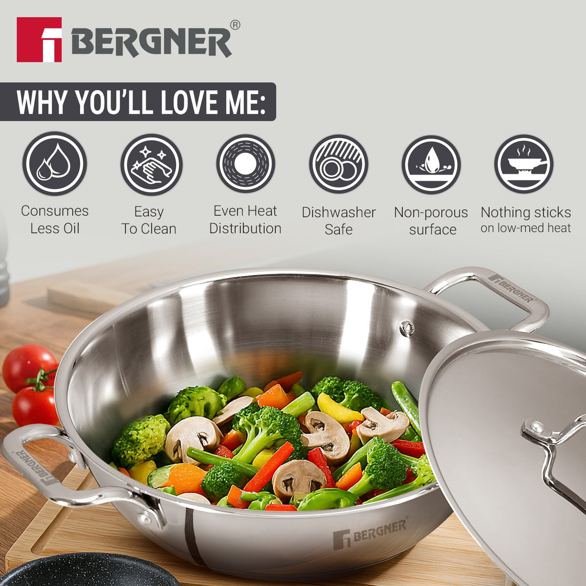 Bergner Tripro 4 Pcs Triply Cookware Set - Induction Bottom