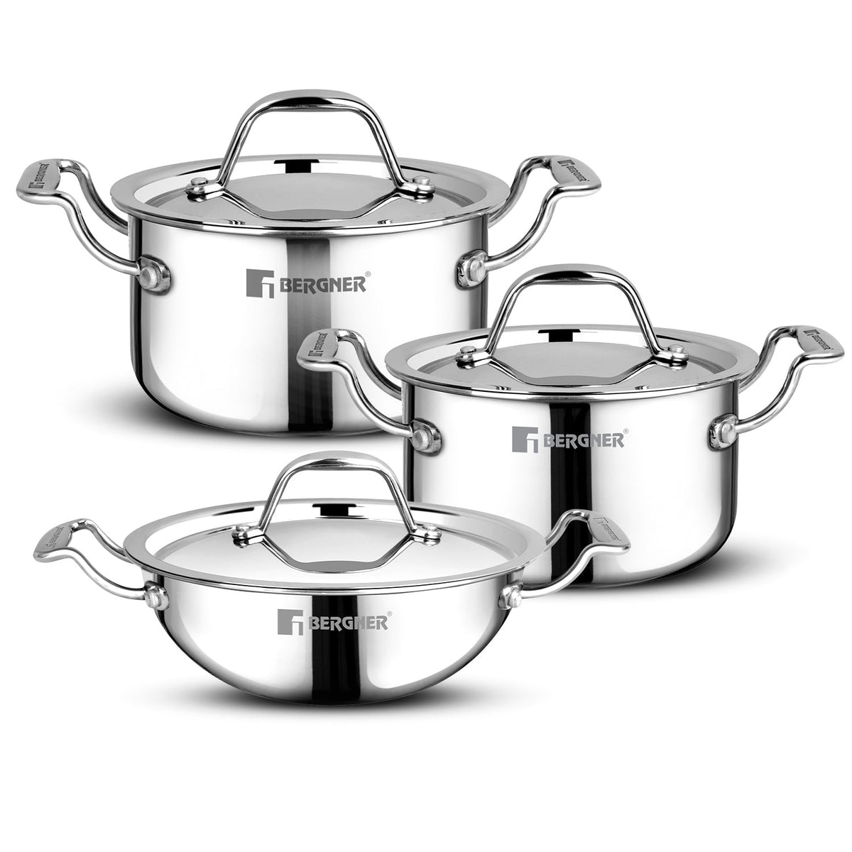 Bergner Argent Junior Chef Triply Stainless Steel Cookware Set 6 Pcs
