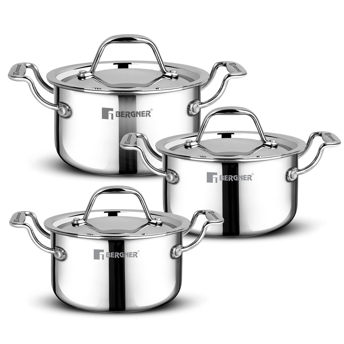 Bergner Argent Junior Chef Triply Stainless Steel Casserole Set 6 Pcs