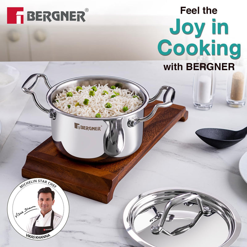 Bergner Argent Junior Chef Triply Stainless Steel Casserole Set 6 Pcs