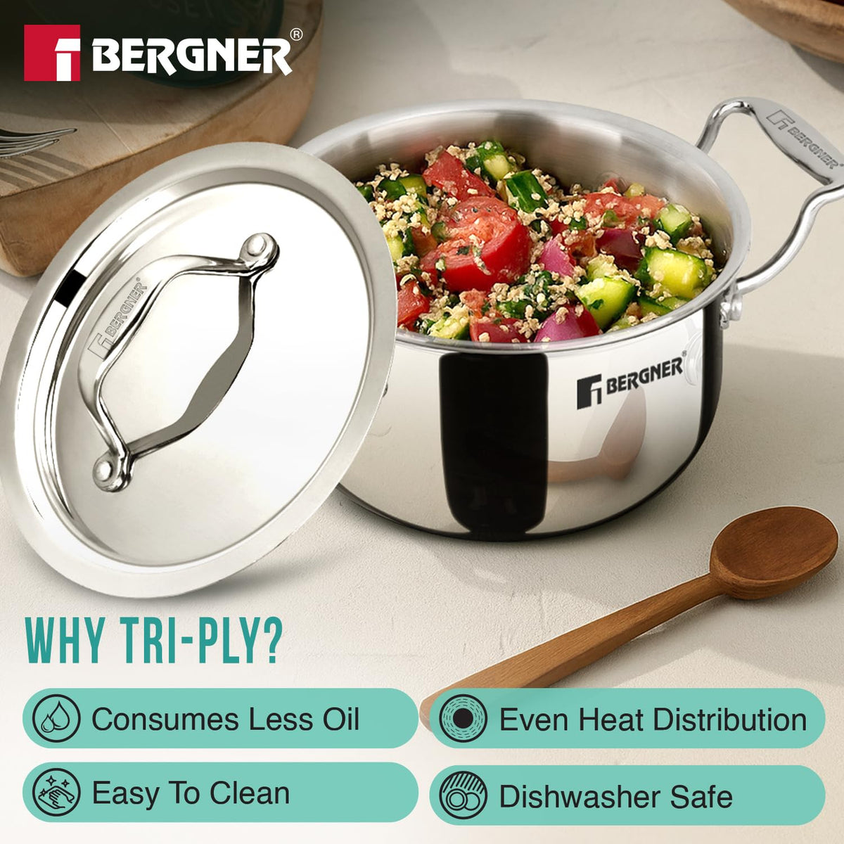 Bergner Argent Junior Chef Triply Stainless Steel Casserole Set 6 Pcs