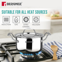 Bergner Argent Junior Chef Triply Stainless Steel Casserole Set 6 Pcs