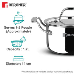 Bergner Argent Junior Chef Triply Stainless Steel Casserole Set 6 Pcs