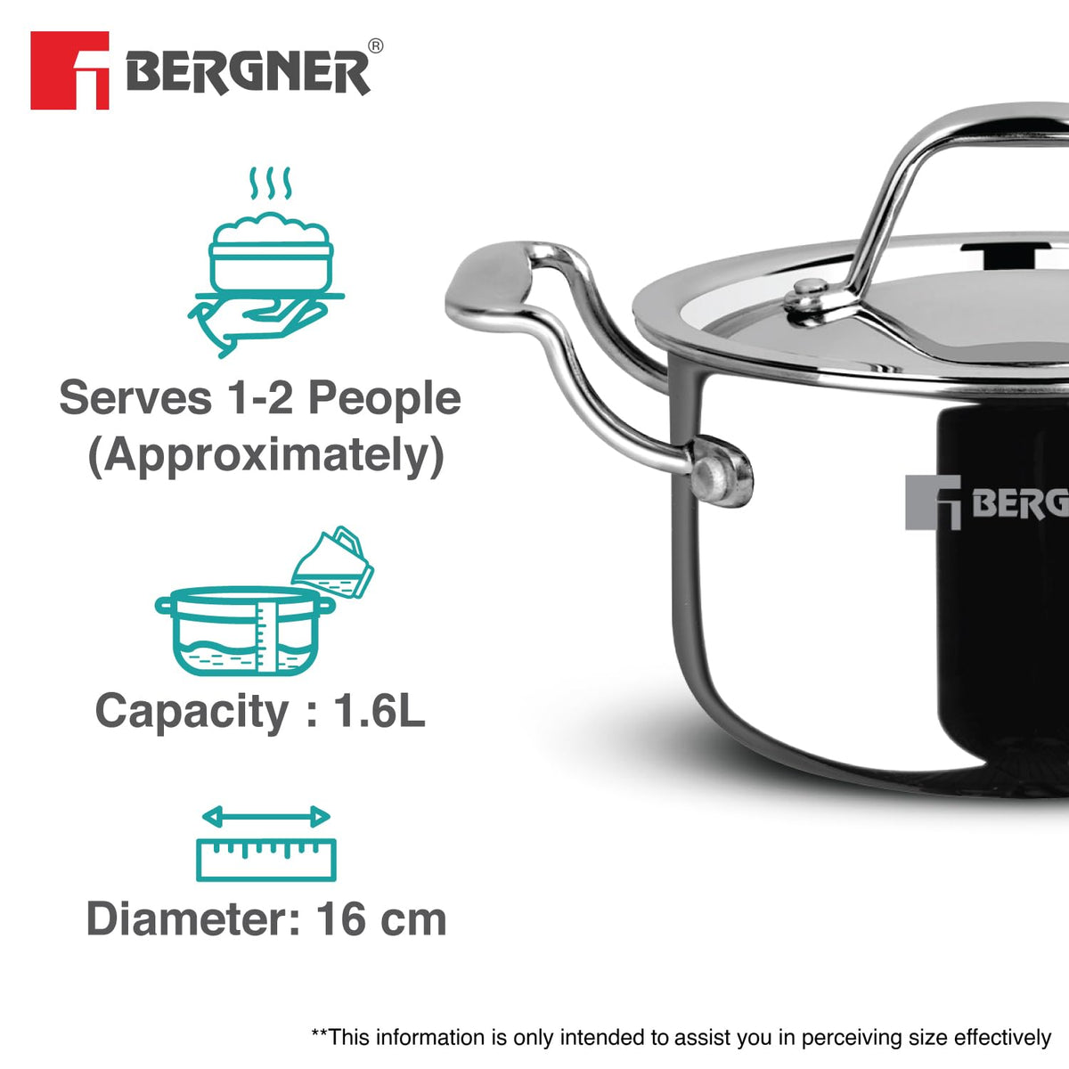 Bergner Argent Junior Chef Triply Stainless Steel Casserole Set 6 Pcs