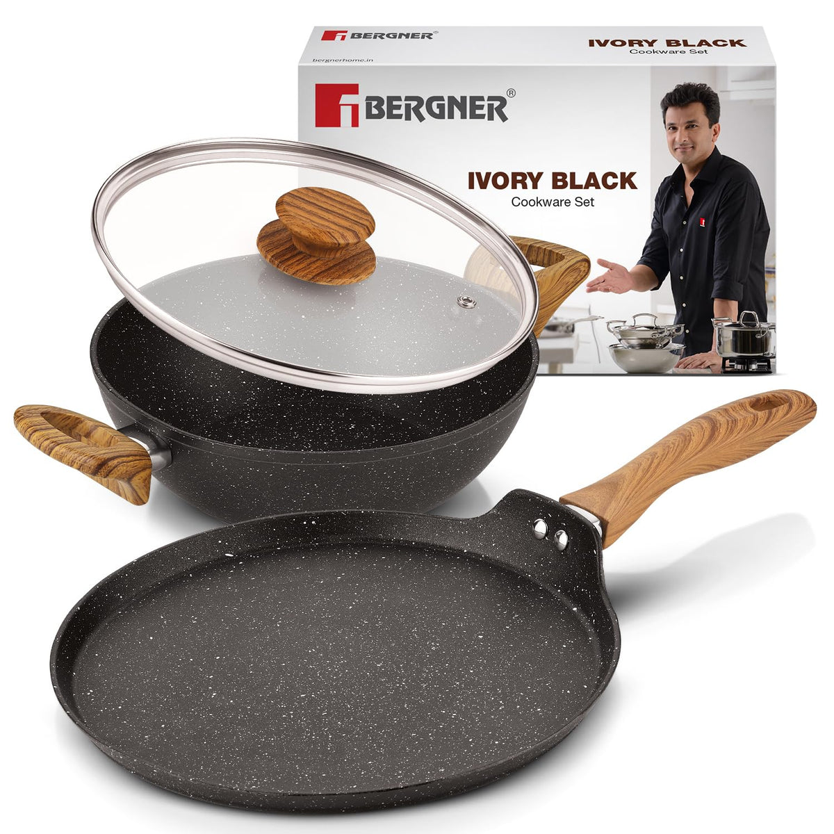 Bergner Ivory Black Granite 3 Pcs Cookware Set