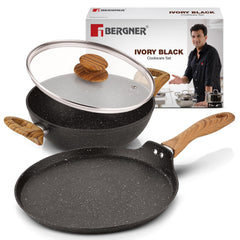 Bergner Ivory Black Granite 3 Pcs Cookware Set