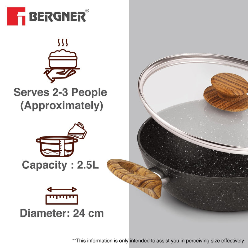 Bergner Ivory Black Granite 3 Pcs Cookware Set
