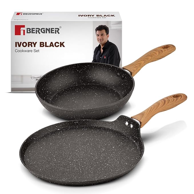 Bergner Ivory Black Granite 2 Pcs Cookware Set