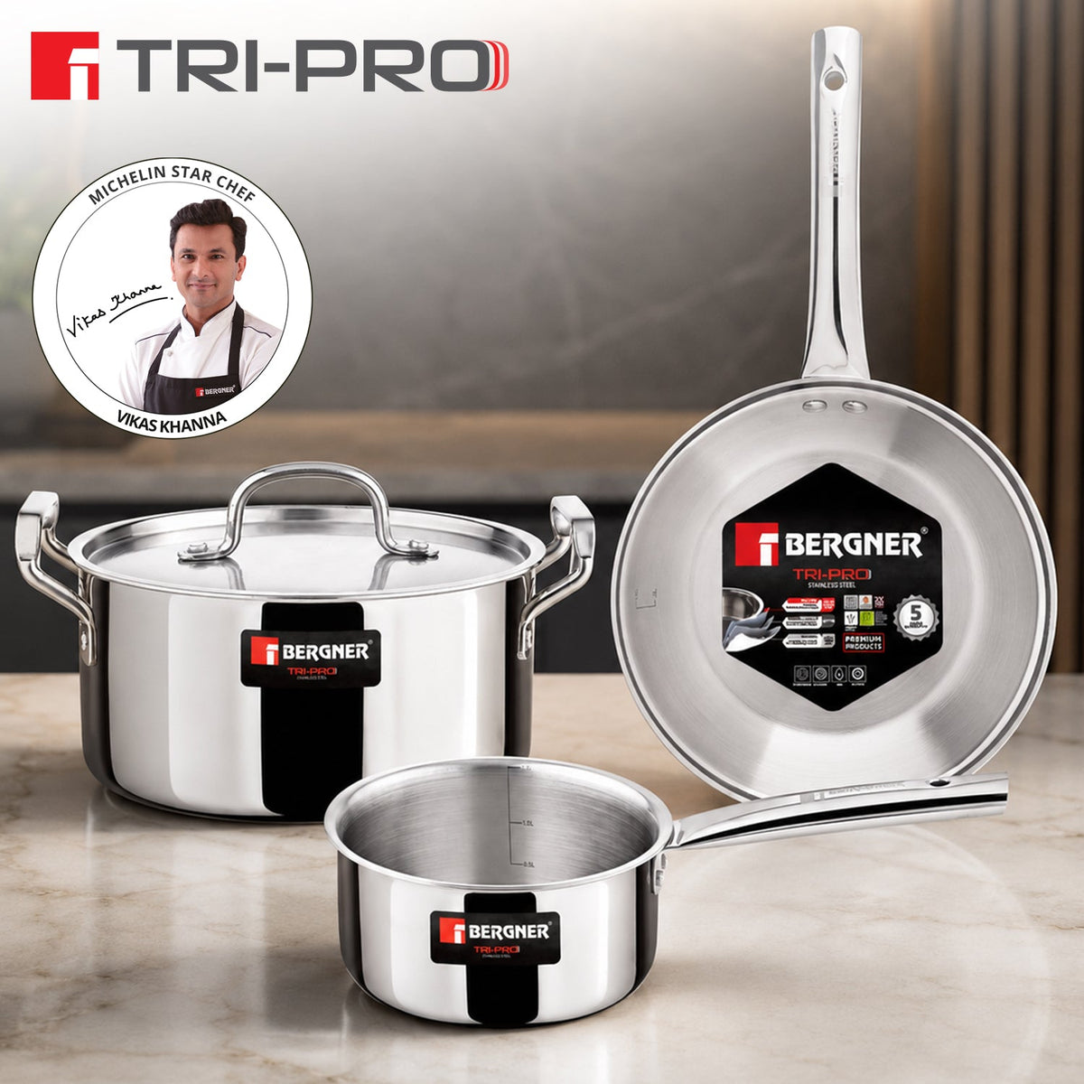 Bergner Tripro Triply Cookware Set of 4 Pcs