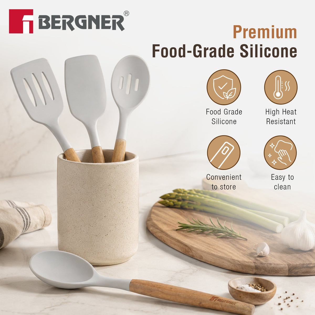 Bergner Naturally Silicone Spoons Set 4 Pcs