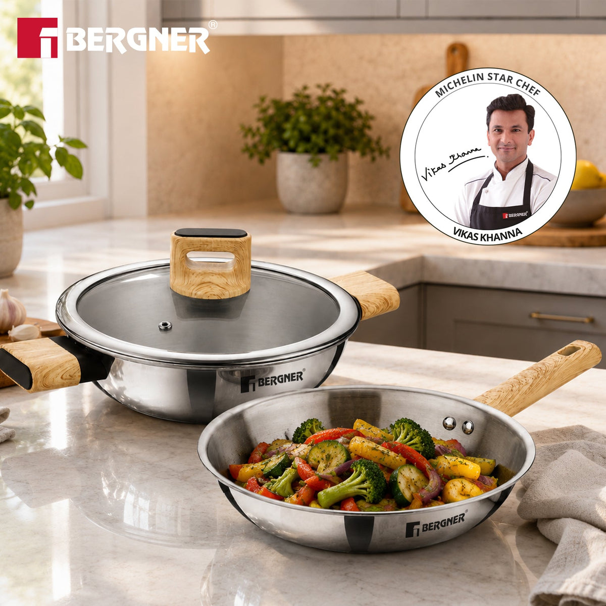 Bergner Tri-Oak Triply Stainless steel Cookware Set of 3 Pcs