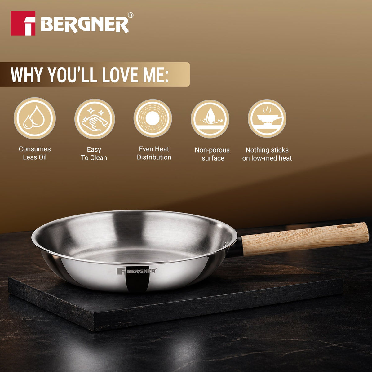 Bergner Tri-Oak Triply Stainless Steel Cookware Set of 4 Pcs