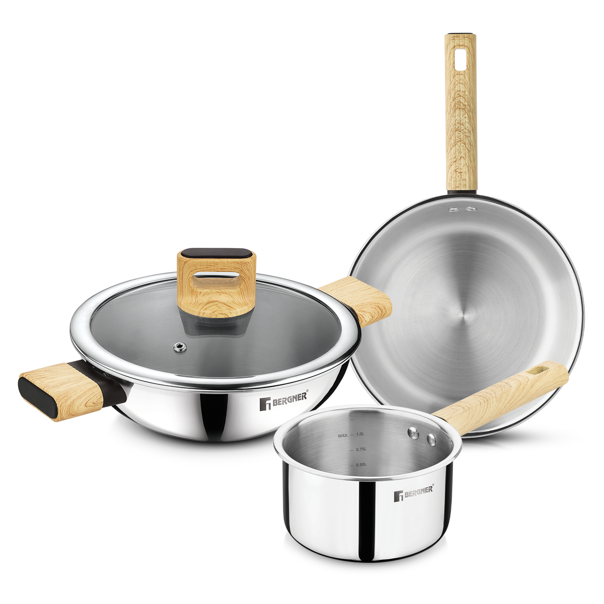 Bergner Tri-Oak Triply Stainless Steel Cookware Set of 4 Pcs