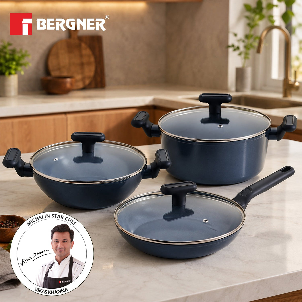 Bergner Jade Non-Stick Ceramic Coated 6 Pcs Cookware Set