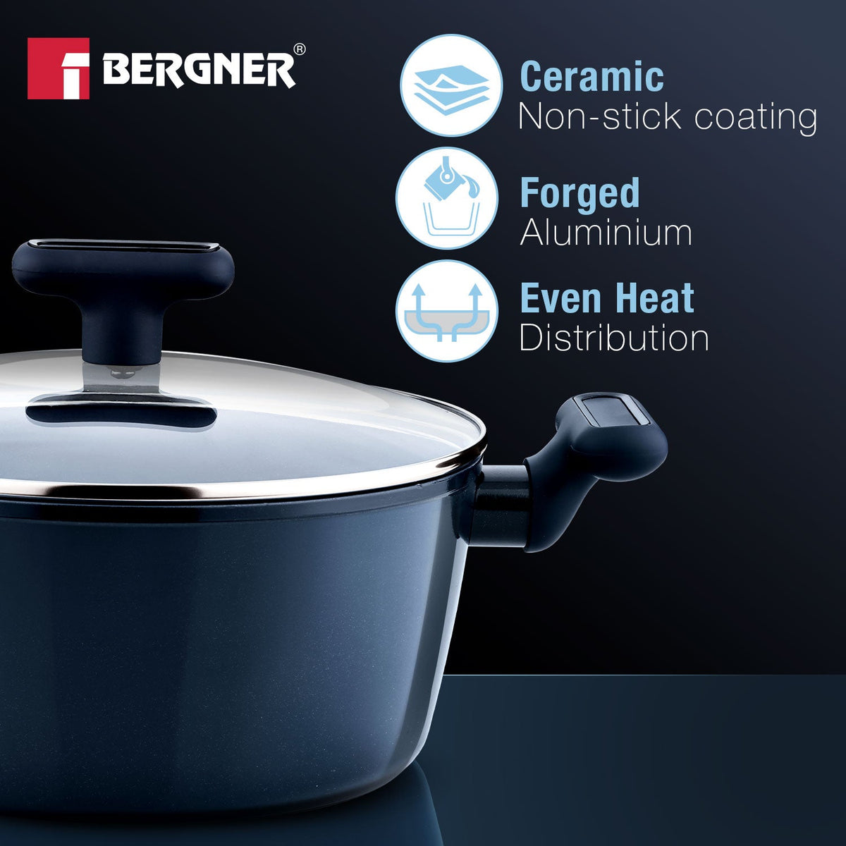Bergner Jade Non-Stick Ceramic Coated 6 Pcs Cookware Set