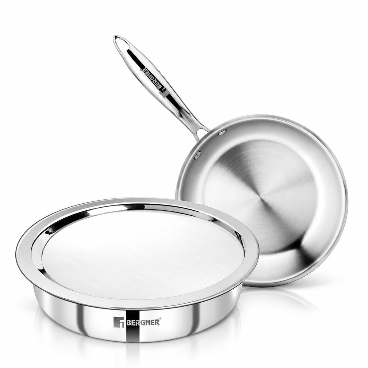 Bergner Argent Triply Cookware Combo Set 3 Pcs (24cm/1.9L Lagdi + 22cm Frypan with Lid)