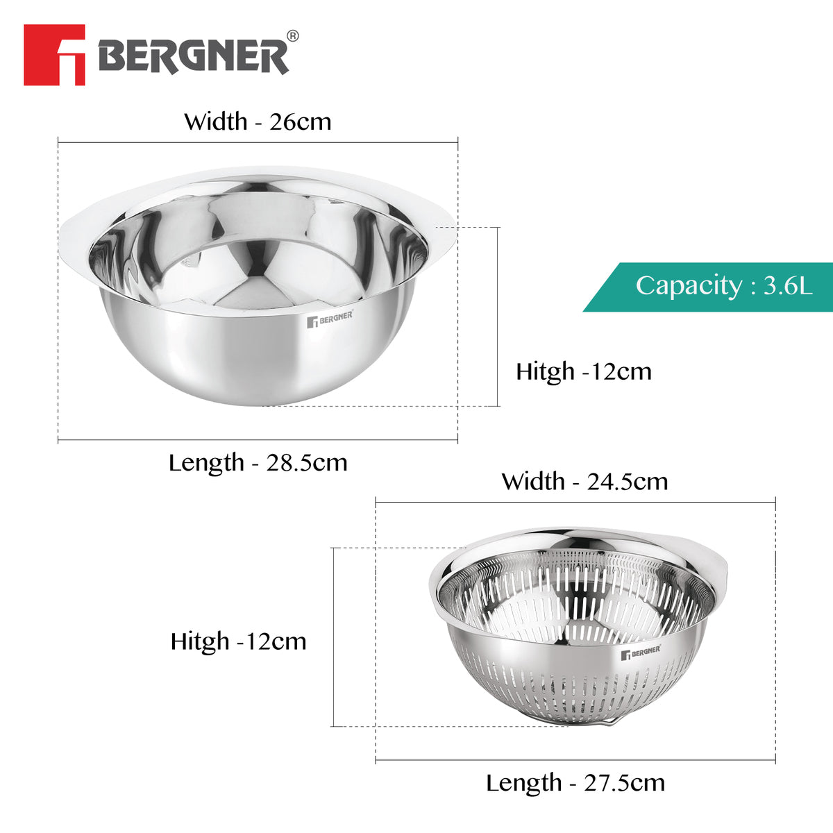 Bergner Stainless Steel Uni Colander and Mixing Bowl