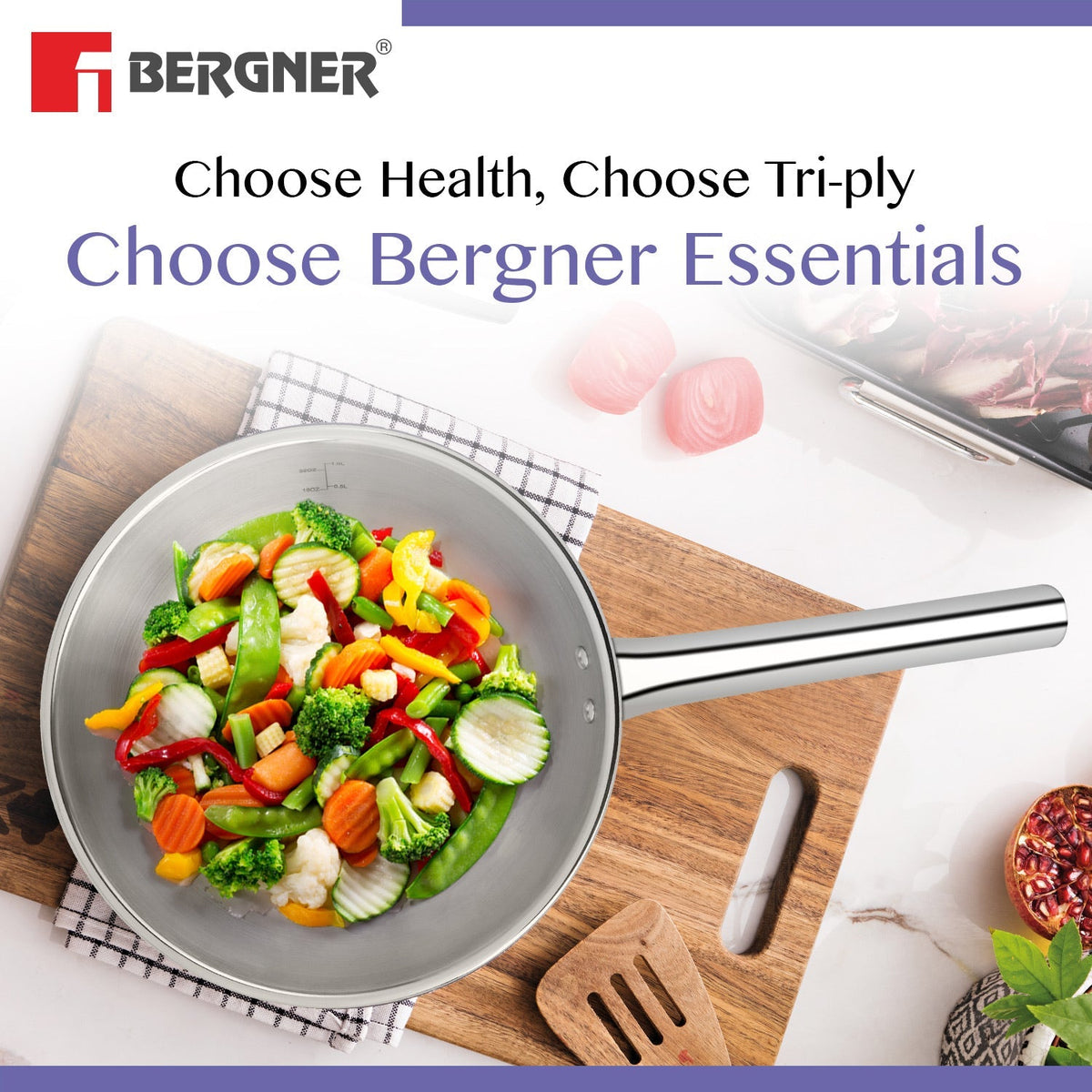 Bergner BE Essentials Tri-Ply Stainless Steel Frypan