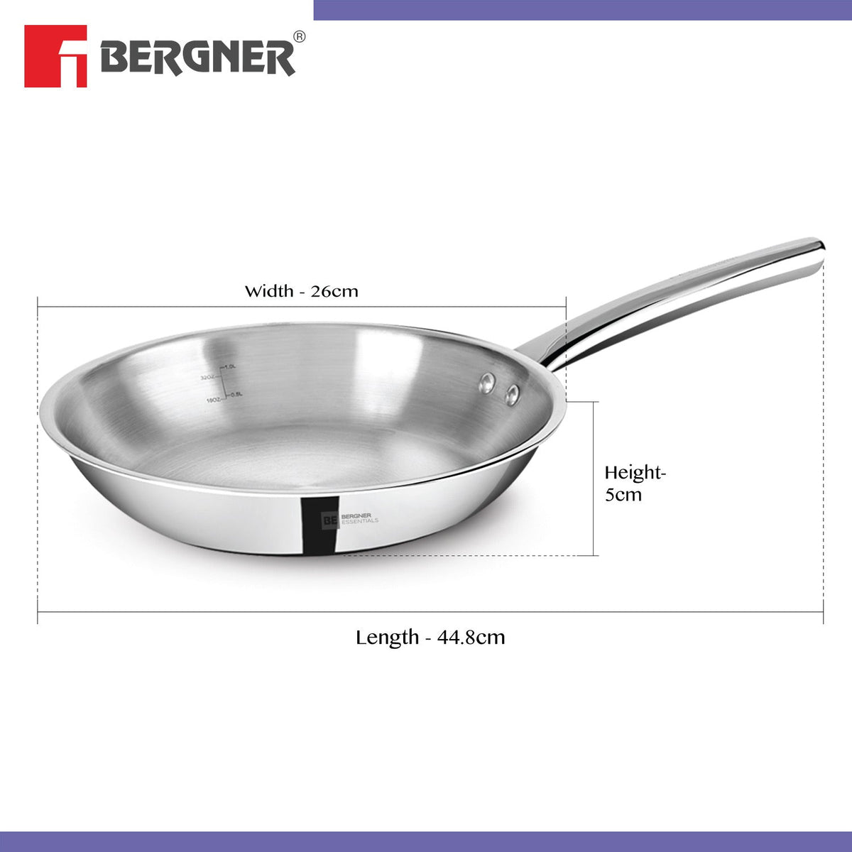 Bergner BE Essentials Tri-Ply Stainless Steel Frypan