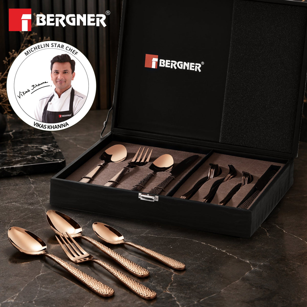 Bergner Venezia 24cm Hammered Rosegold Cutlery Set