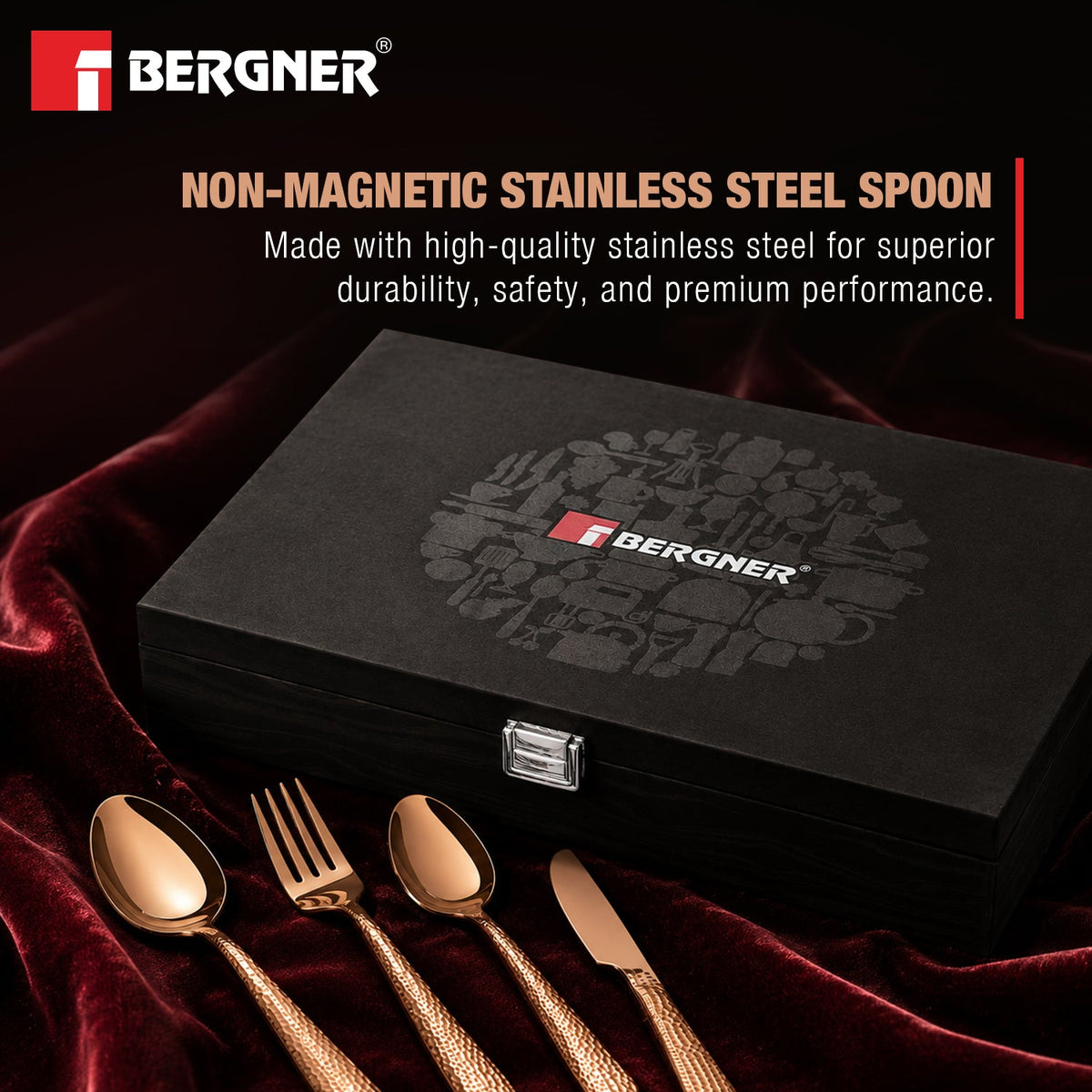 Bergner Venezia 24cm Hammered Rosegold Cutlery Set