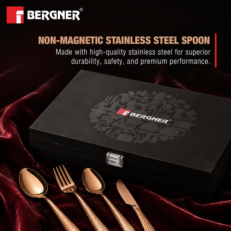 Bergner Venezia 24cm Hammered Rosegold Cutlery Set