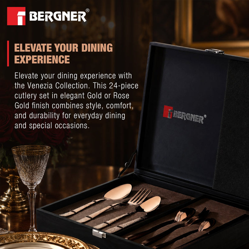 Bergner Venezia 24cm Hammered Rosegold Cutlery Set