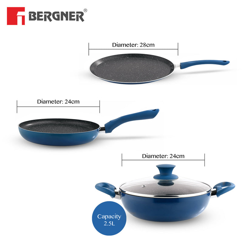 Bergner Aster Non-Stick 4 Pcs Cookware Set - Induction Bottom
