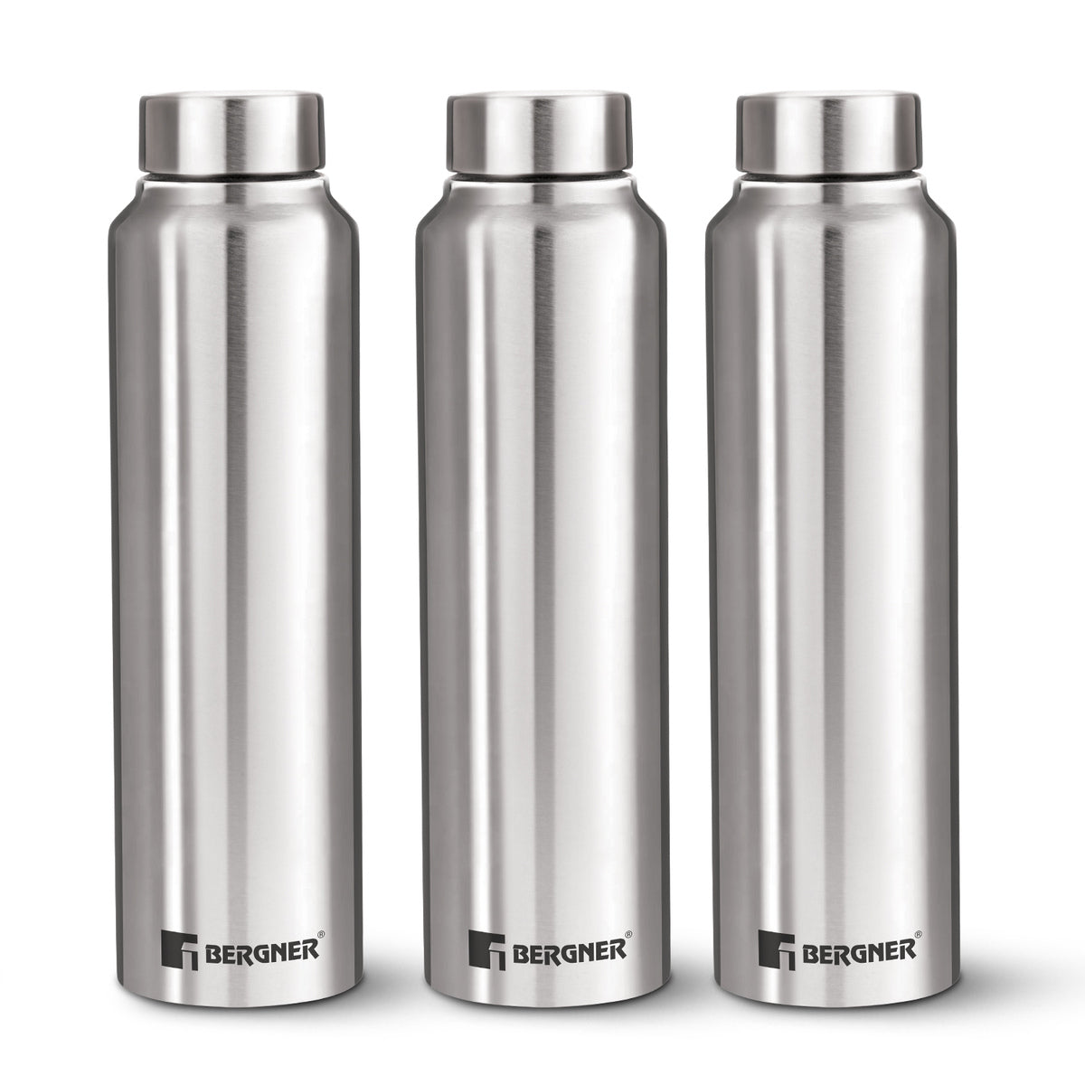 Bergner Walking Stainless Steel 3 Pcs (1000ml each) Water Bottles - Silver