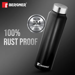 Bergner Walking Stainless Steel 1000ml Water Bottle, Rustproof, Airtight and Leakproof - Black