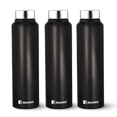 Bergner Walking Stainless Steel 3 Pcs (1000ml each) Water Bottles, Rustproof, Airtight and Leakproof - Black