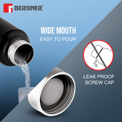 Bergner Walking Stainless Steel 3 Pcs (1000ml each) Water Bottles, Rustproof, Airtight and Leakproof - Black