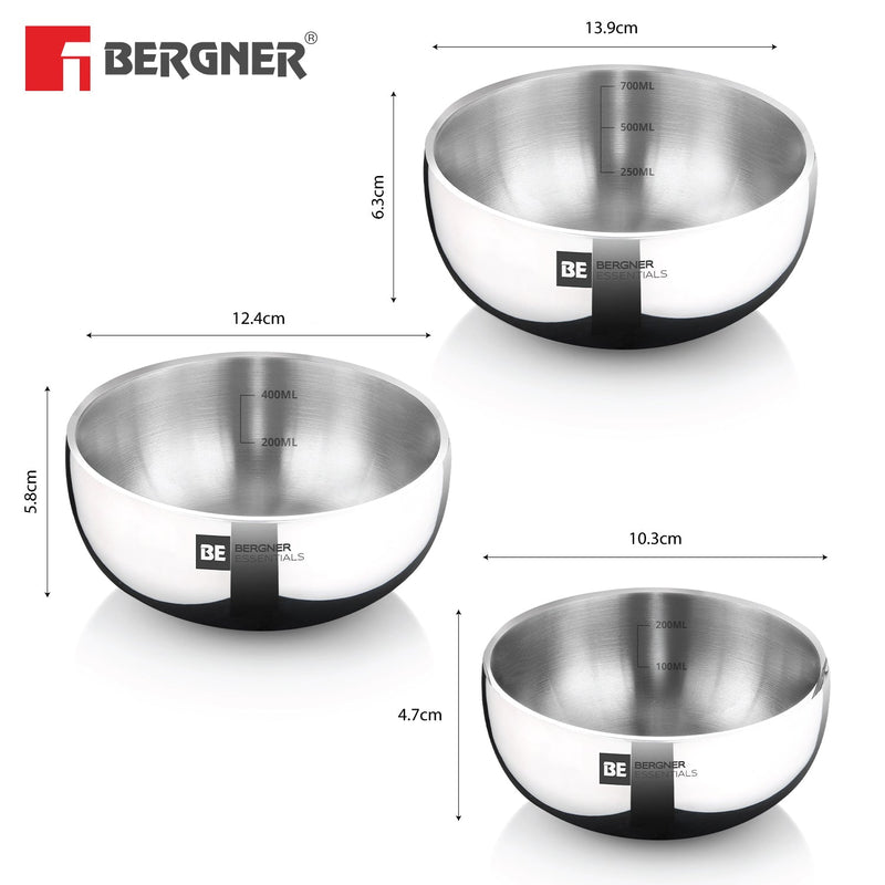 Bergner BE Essentials TriPly Stainless Steel 3 Pcs Mini Tasra Set