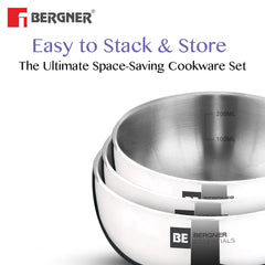Bergner BE Essentials TriPly Stainless Steel 3 Pcs Mini Tasra Set