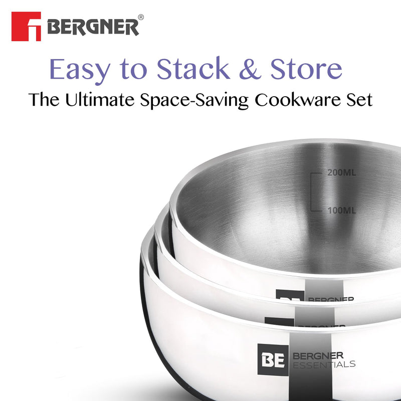Bergner BE Essentials TriPly Stainless Steel 3 Pcs Mini Tasra Set