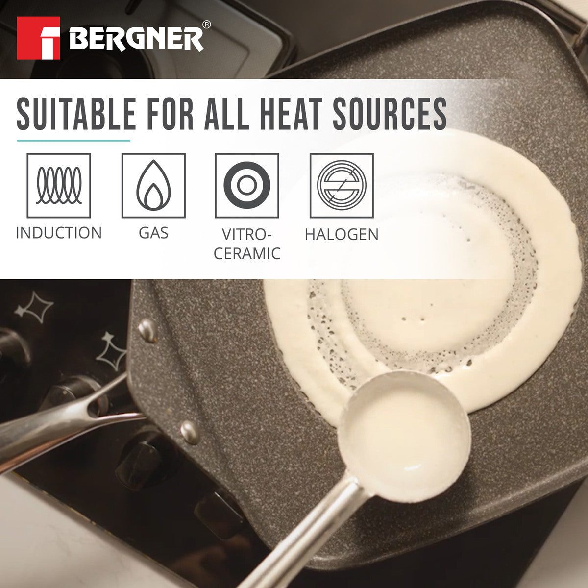 Bergner Argent Samsara Tri-Ply Stainless Steel 27cm Square Multi Tawa - Induction Bottom
