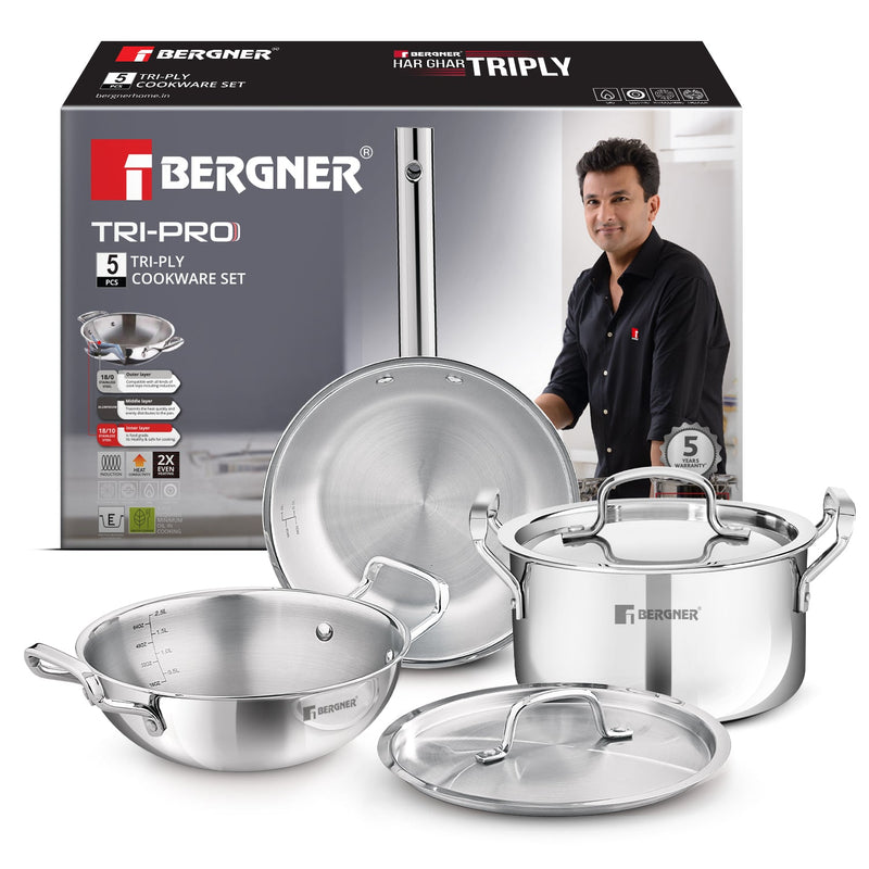Bergner TriPro 5 Pcs Tri-Ply Stainless Steel Cookware Set