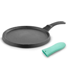 Bergner Eco Cast Iron 26cm Pizza Pan, Comes with Silicone Sleeves - Induction Compatible