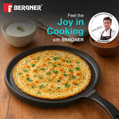 Bergner Eco Cast Iron 26cm Pizza Pan, Comes with Silicone Sleeves - Induction Compatible